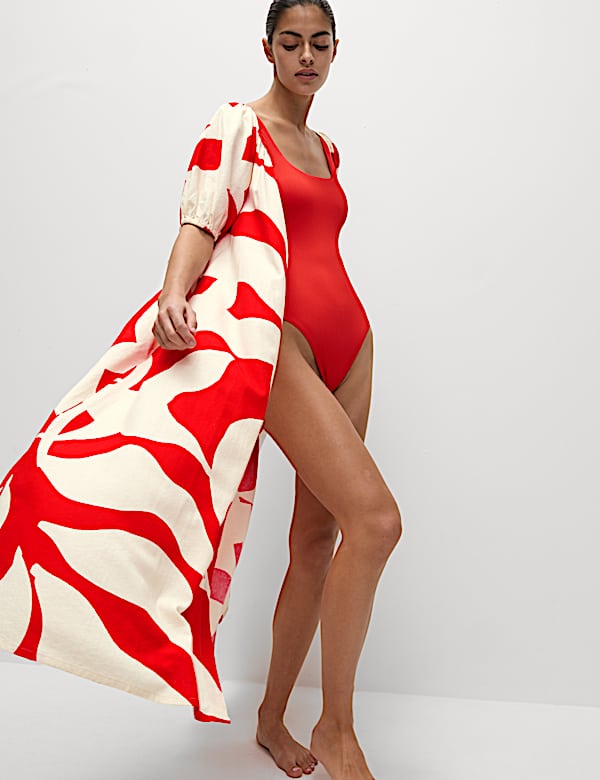 Linen Rich Printed Midi Swing Dress