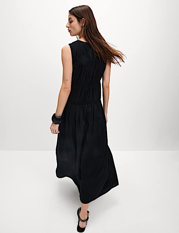 Linen Rich Ruched Midi Shift Dress