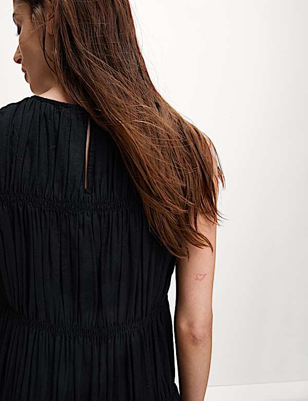 Linen Rich Ruched Midi Shift Dress