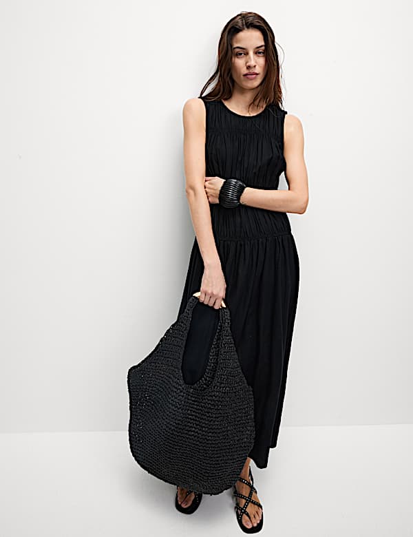 Linen Rich Ruched Midi Shift Dress