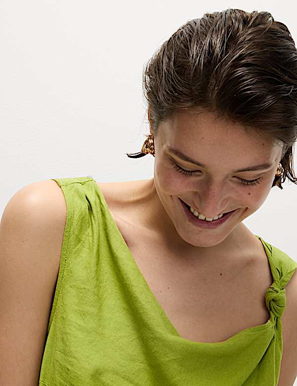 שמלה רב-עונתית באורך מידקסי מבד עשיר בפשתן עם קשירה בצווארון - IL