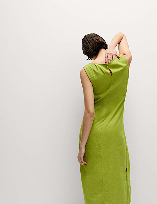 שמלה רב-עונתית באורך מידקסי מבד עשיר בפשתן עם קשירה בצווארון - IL