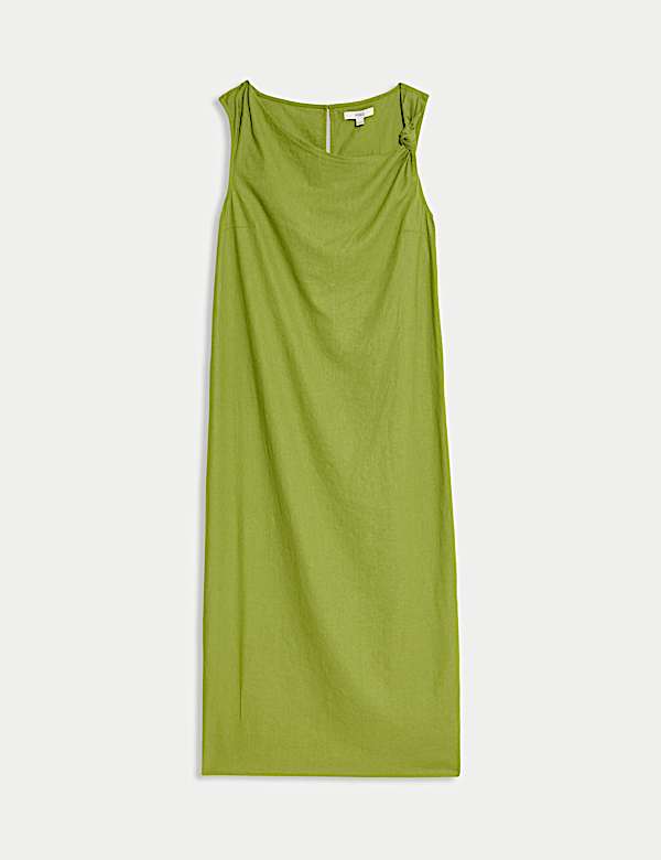 שמלה רב-עונתית באורך מידקסי מבד עשיר בפשתן עם קשירה בצווארון - IL