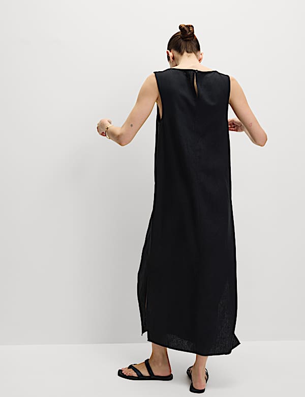 Robe tube midaxi en lin &agrave; nouer au cou - FR