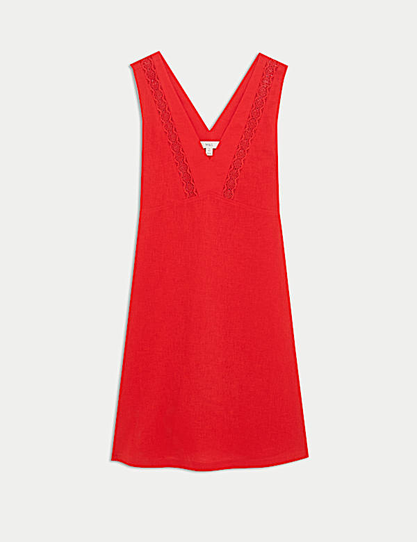 Linen Rich V-Neck Mini Shift Dress - CH