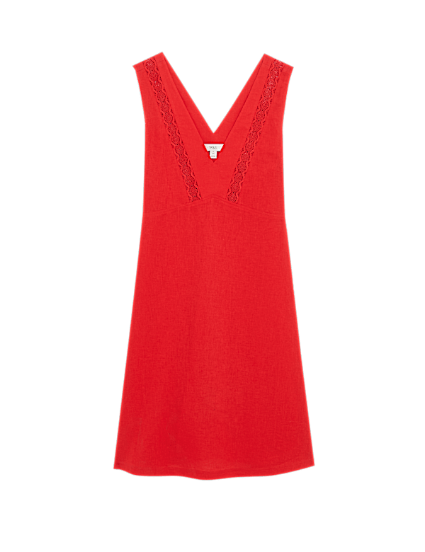 Linen Rich V-Neck Mini Shift Dress