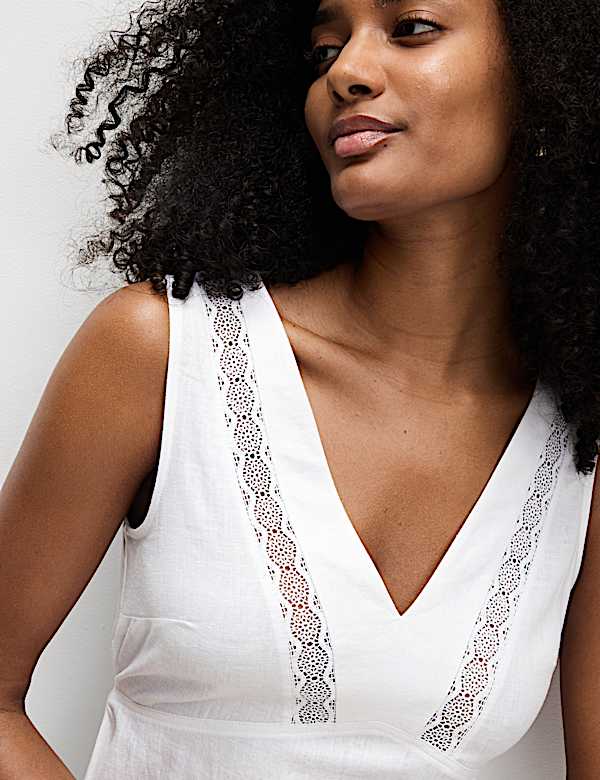 Linen Rich V-Neck Mini Shift Dress