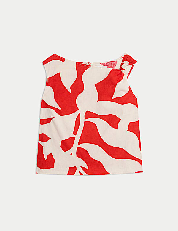 Linen Rich Printed Twist One Shoulder Top - LV