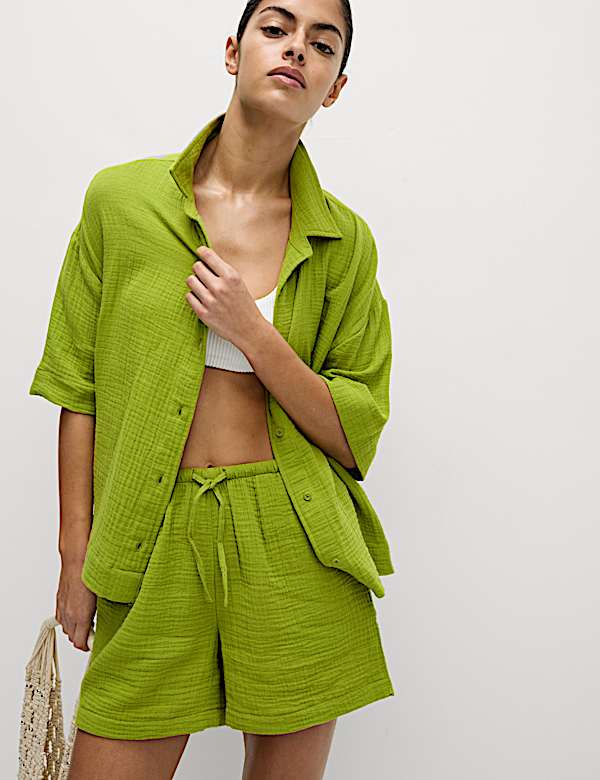Chemise de plage &agrave; col 100 % coton textur&eacute; - FR