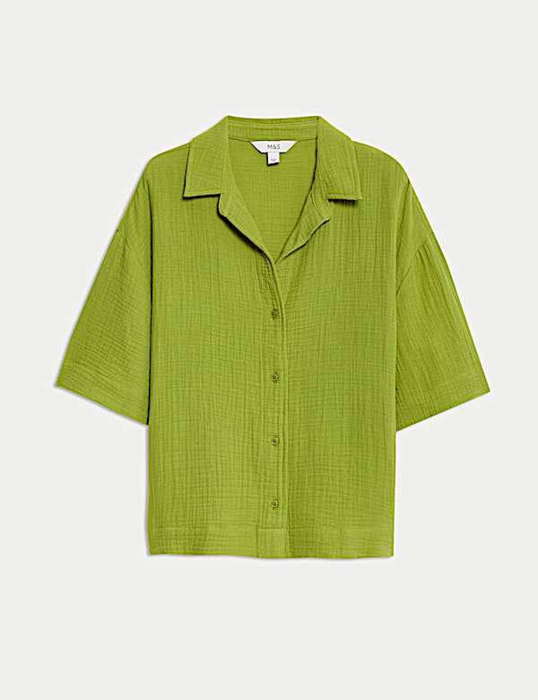 Chemise de plage &agrave; col 100 % coton textur&eacute; - FR