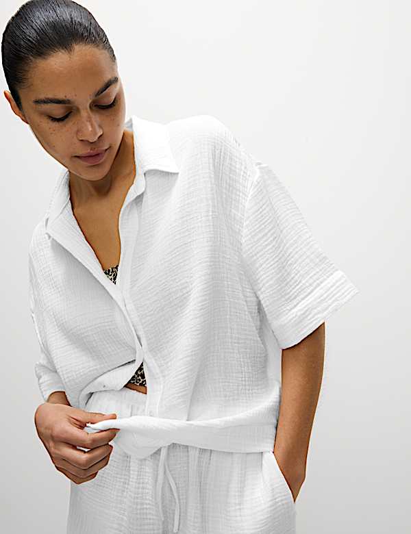 Pure Cotton Textured Collared Beach Shirt - AL