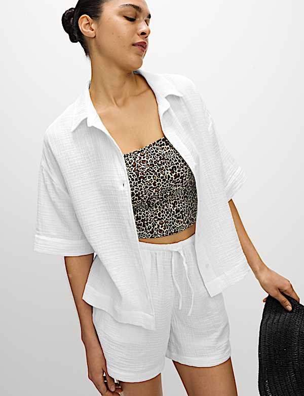 Pure Cotton Textured Collared Beach Shirt - MV