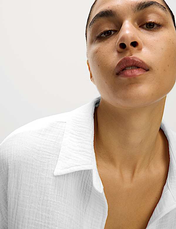 Pure Cotton Textured Collared Beach Shirt - MV