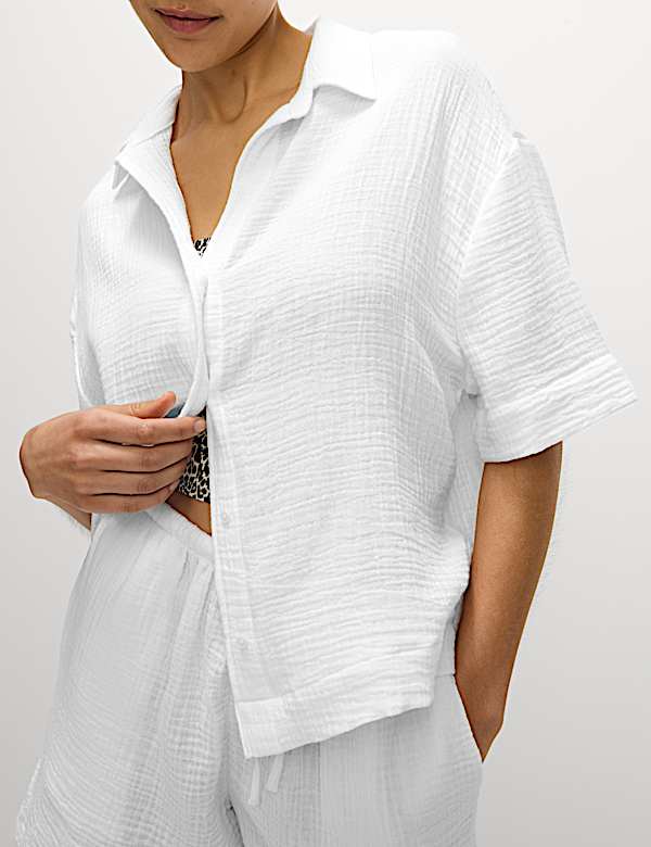 Pure Cotton Textured Collared Beach Shirt - MV