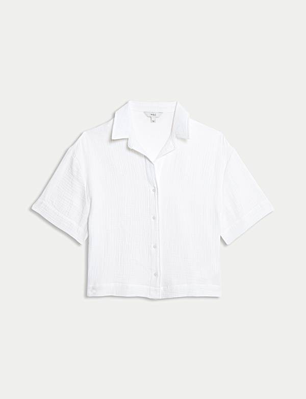 Pure Cotton Textured Collared Beach Shirt - MV
