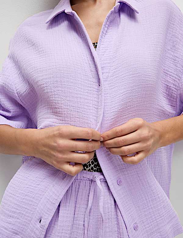 Pure Cotton Textured Collared Beach Shirt