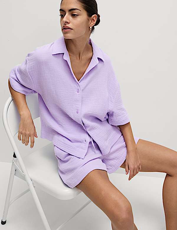 Pure Cotton Textured Collared Beach Shirt