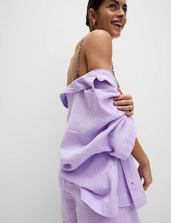 Pure Cotton Textured Collared Beach Shirt
