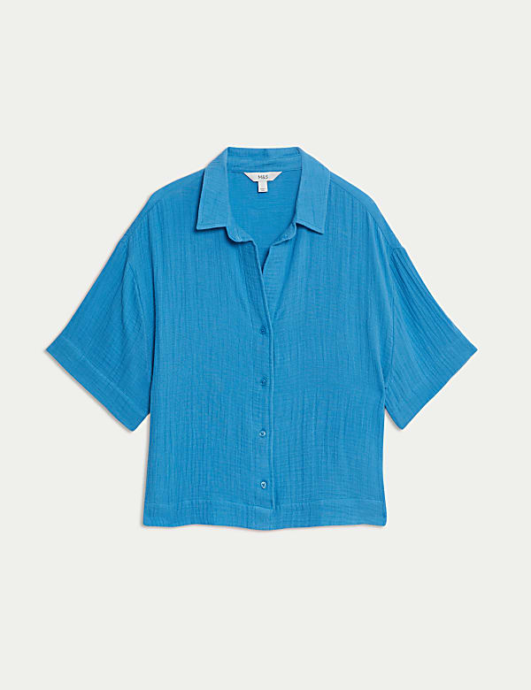 Chemise de plage à col 100 % coton texturé - LU