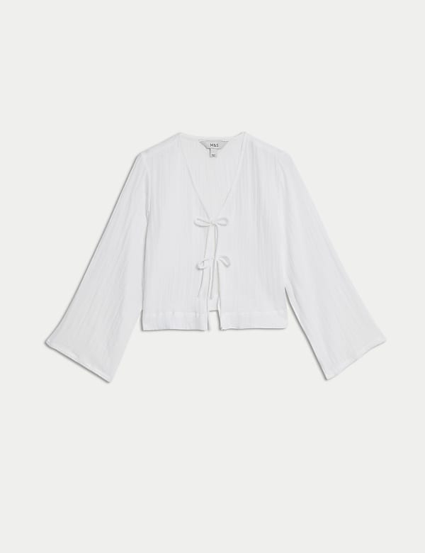 Pure Cotton V-Neck Tie Front Beach Top - LV