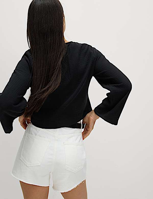 Pure Cotton V-Neck Tie Front Beach Top - CZ