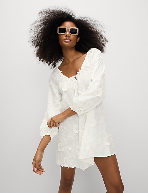 Pure Cotton Floral Mini Beach Dress - BN