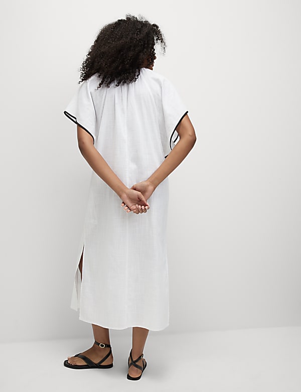 Strandkaftan aus reiner Baumwolle mit V-Ausschnitt - AT