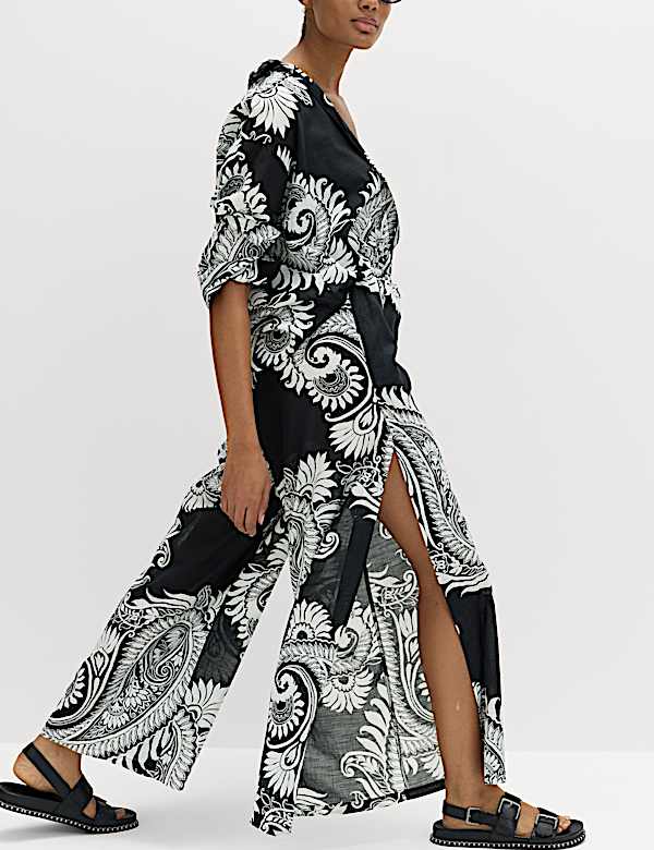 Pure Cotton Floral Elasticated Waist Wide Leg Trousers - SI