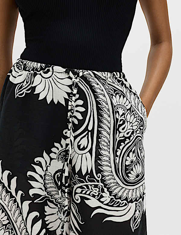 Pure Cotton Floral Elasticated Waist Wide Leg Trousers - SI