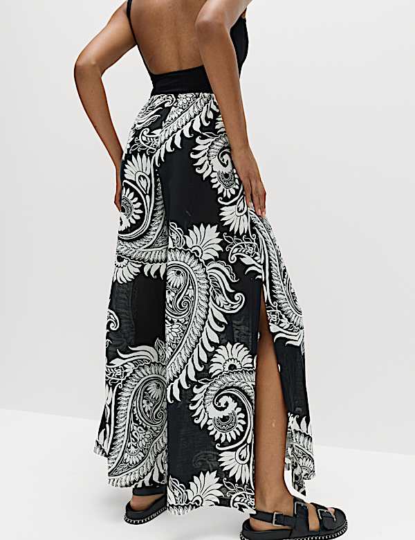 Pure Cotton Floral Elasticated Waist Wide Leg Trousers - SI