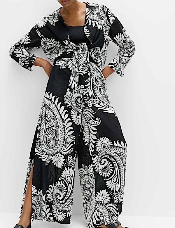 Pure Cotton Floral Elasticated Waist Wide Leg Trousers - SI