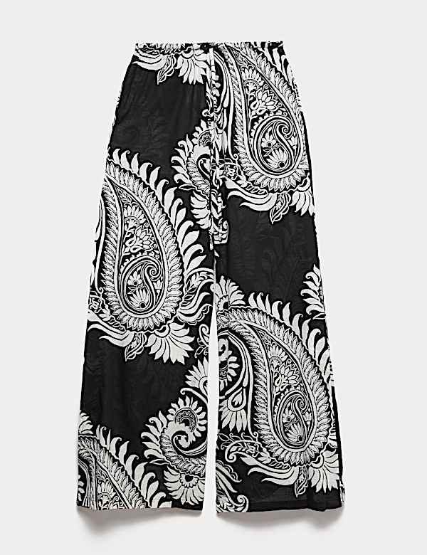 Pure Cotton Floral Elasticated Waist Wide Leg Trousers - SI