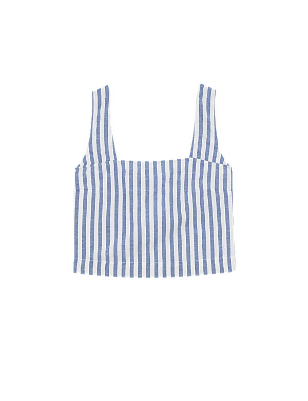 Printed Square Neck Beach Top with Linen