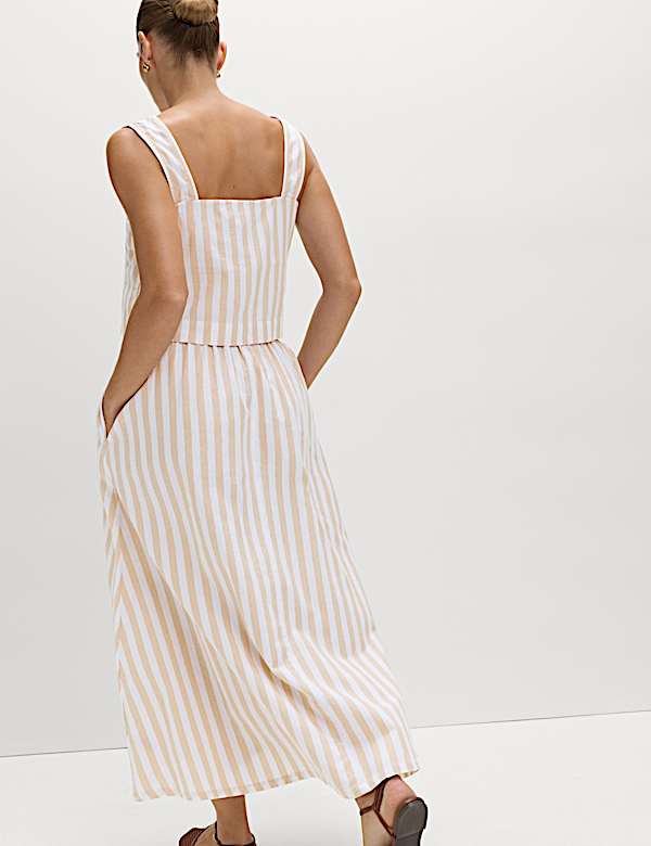 Printed Square Neck Beach Top with Linen