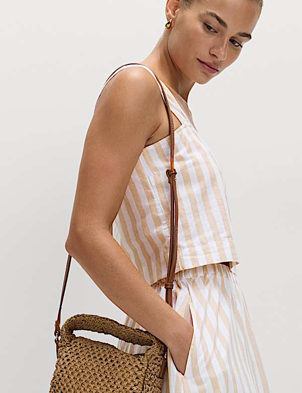 Printed Square Neck Beach Top with Linen