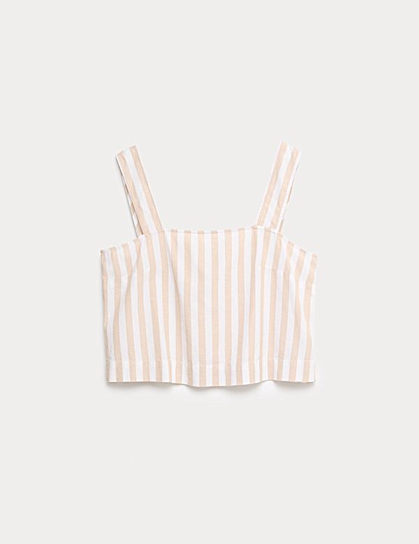 Printed Square Neck Beach Top with Linen - NL