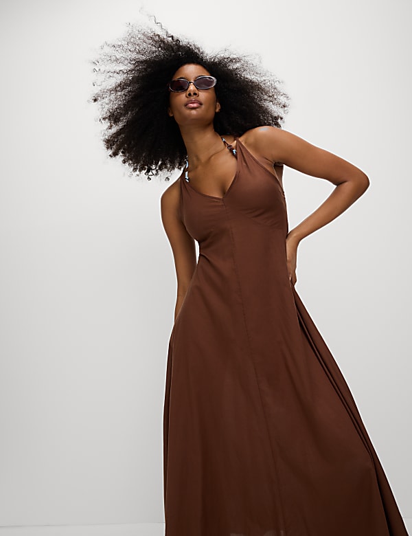 Pure Cotton Strappy V-Neck Midaxi Beach Dress