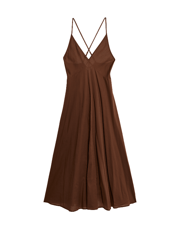 Pure Cotton Strappy V-Neck Midaxi Beach Dress