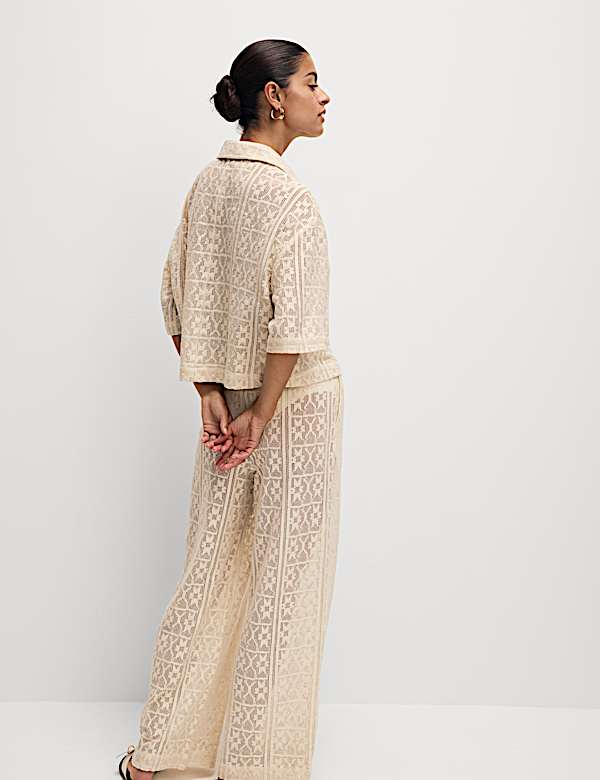 Pure Cotton Crochet Short Sleeve Beach Shirt