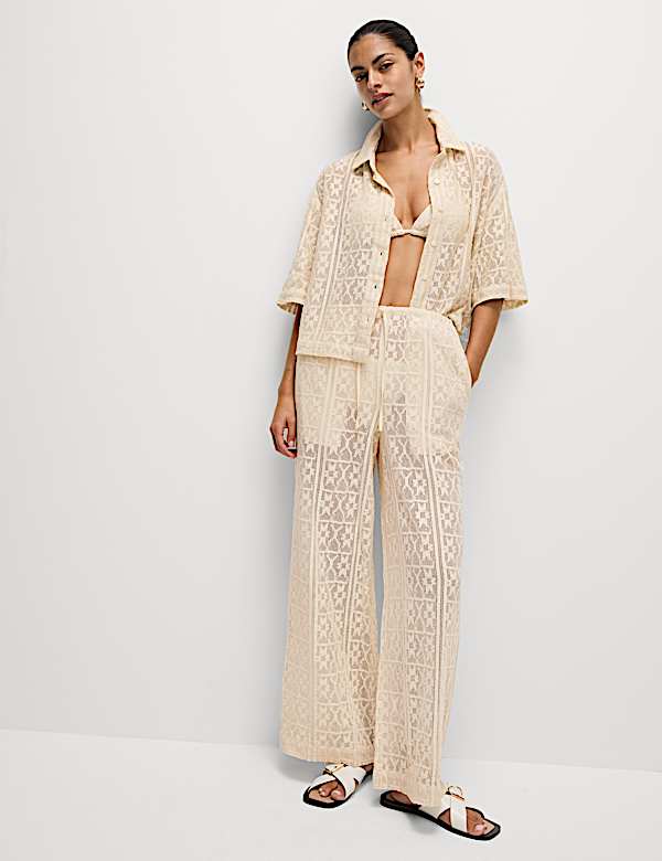 Pure Cotton Crochet Short Sleeve Beach Shirt