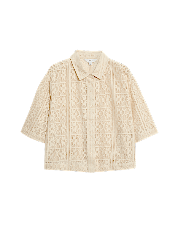 Pure Cotton Crochet Short Sleeve Beach Shirt