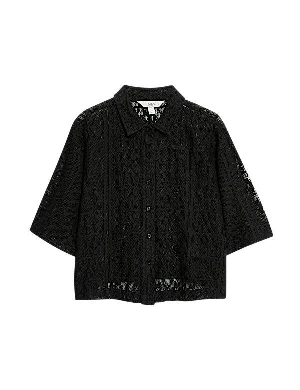 Pure Cotton Crochet Short Sleeve Beach Shirt