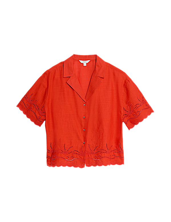 Pure Cotton Broderie Collared Button Through Beach Shirt