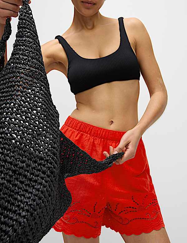 Pure Cotton Cut Out Beach Shorts