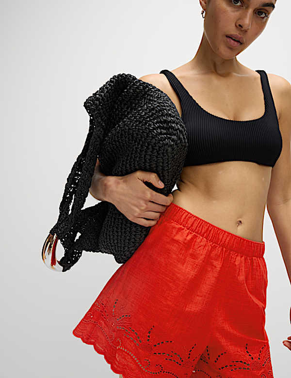 Pure Cotton Cut Out Beach Shorts