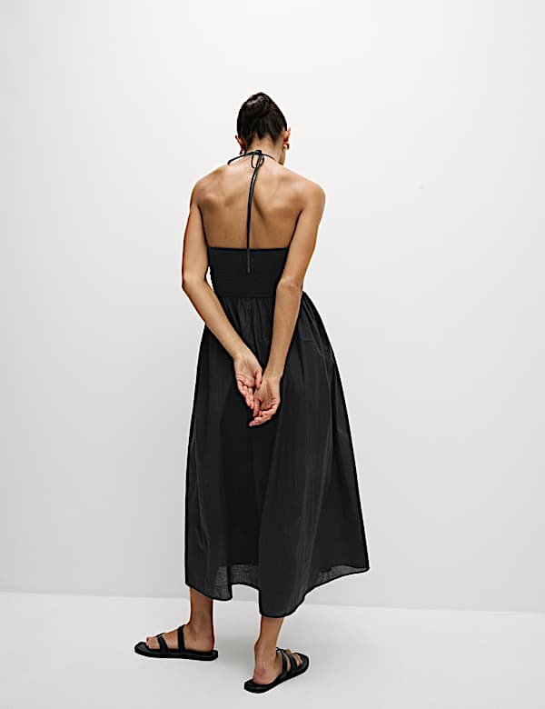 Μίντι-μάξι φόρεμα παραλίας με λαιμόκοψη που δένει πίσω από 100% βαμβάκι - GR