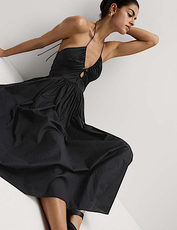 Μίντι-μάξι φόρεμα παραλίας με λαιμόκοψη που δένει πίσω από 100% βαμβάκι - GR