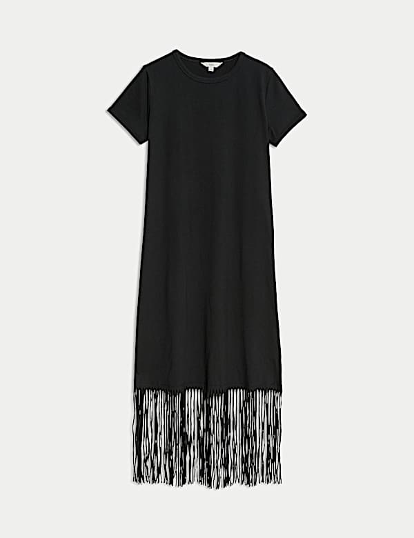 Jersey Fringe Trim Midaxi T-Shirt Beach Dress - IS