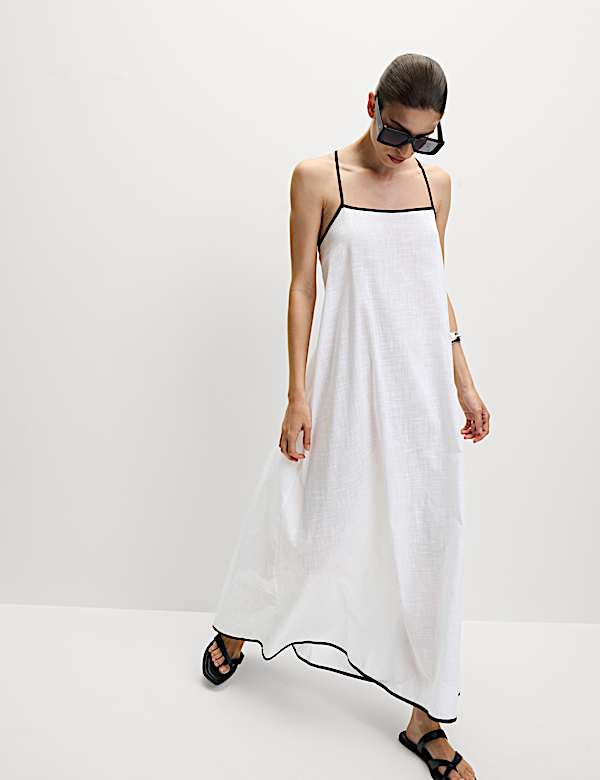 Pure Cotton Square Neck Maxi Beach Dress - KR