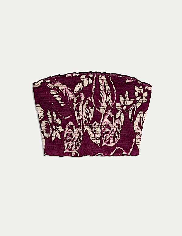 Pure Cotton Printed Shirred Cropped Bandeau Beach Top